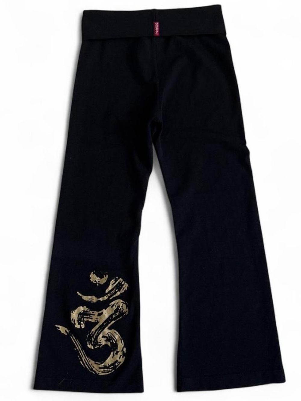 NEW SUPER RARE Hard Tail Forever black fold over flare legging crops Om graphic